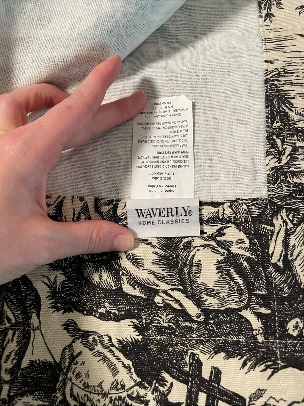 Waverly Black and White Toile Curtain Panel with Matching Tie Back